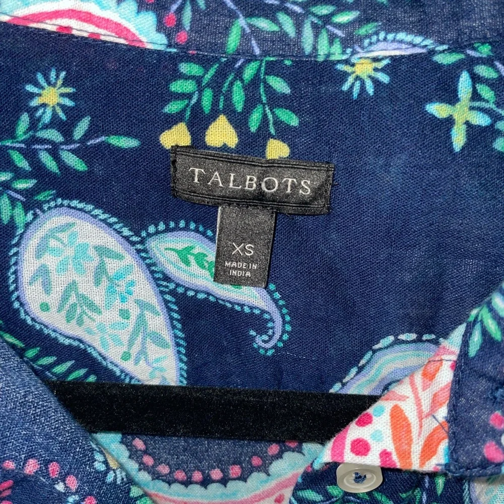 Talbots Navy Paisley Print Button-Down Shirt - Picture 3 of 4